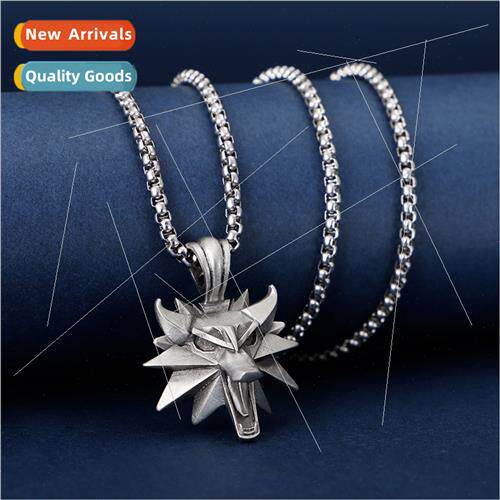 Europe new Wcher 3 wolf head pendant necklace men hip-hop pu