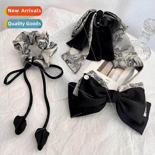 Chinese floral black whe ribbon bow versatile hair clips tem