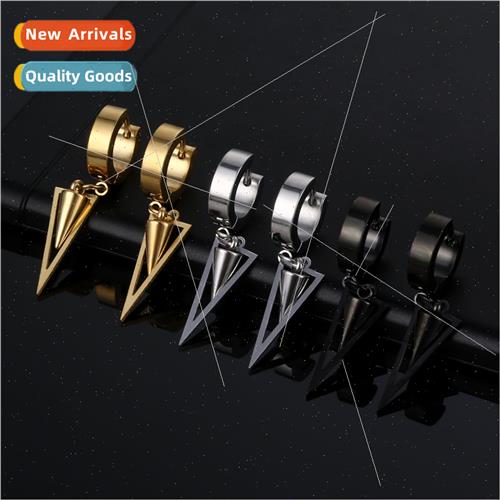 Europe pointed cone triangle men earrings hip hop long alloy