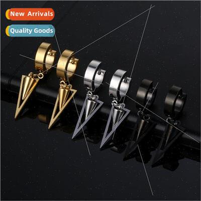Europe pointed cone triangle men earrings hip hop long alloy