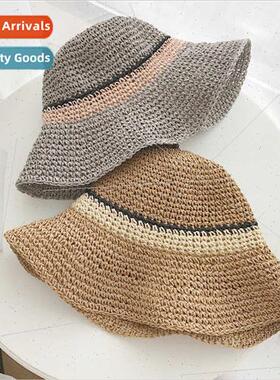 Korea summer color blocking hat female hand hooked large-bri