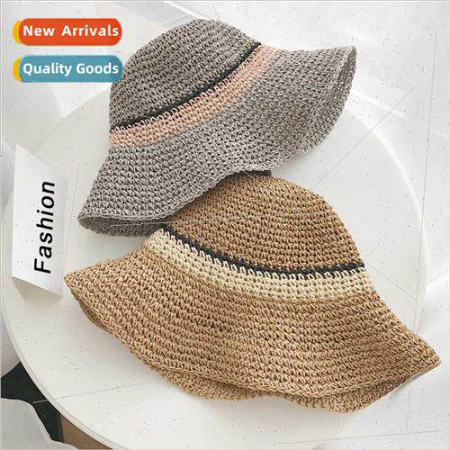 Korea summer color blocking hat female hand hooked large-bri