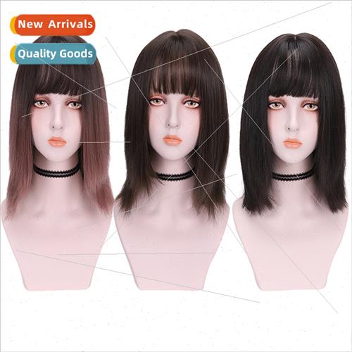 Wig female short hair cartoon bangs fluffy repair face natur