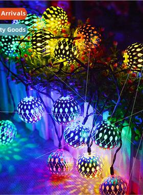 Solar LED lights string Christmas hollow Morocco ball colorf