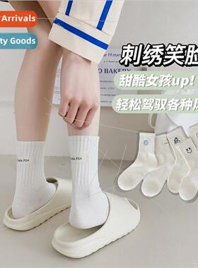 Socks women spring fall cotton mid-calf socks Japanese embro