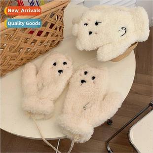 gloves nec cute plush thickened warm wool lamb bear wind Ins
