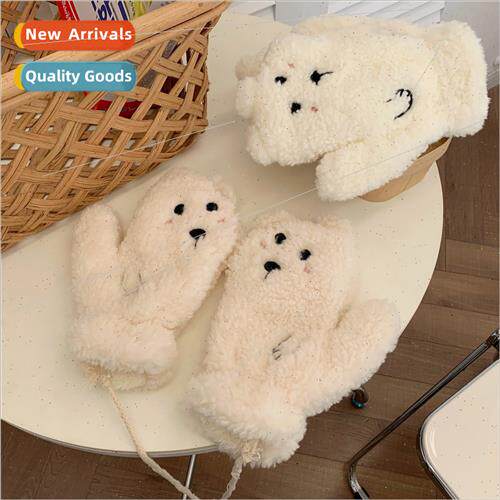 Ins wind cute bear lamb wool gloves warm thickened plush nec
