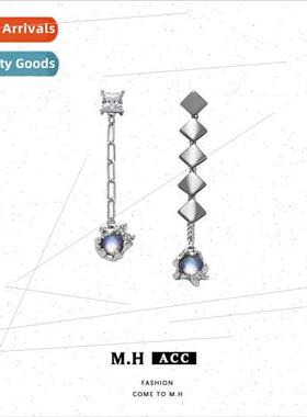 Cat eye stone square asymmetric earrings hip-hop hottie tide