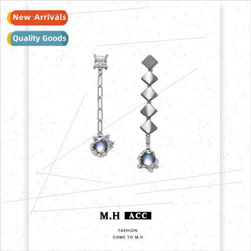 Cat eye stone square asymmetric earrings hip-hop hottie tide