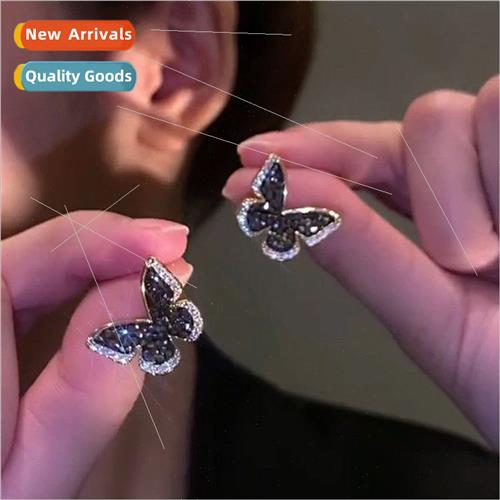 Black Full Diamond Butterfly Earrings Sweet Cool  Drop Earri