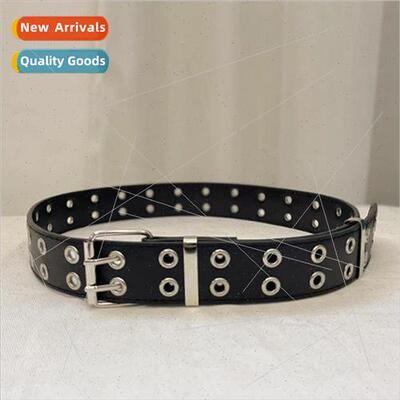 Korea simple metal grommets leather women belt men black bel