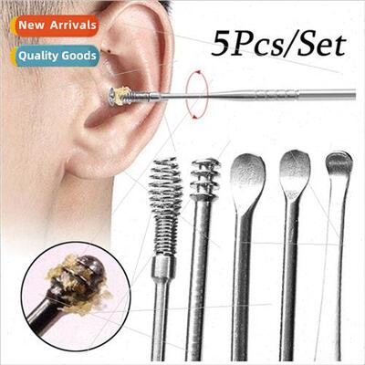 Stainless double-ended spiral spring-loaded ear scooper适用e