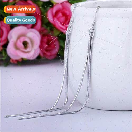 s925 silver three-line tassel snake bone chain ear wire earr