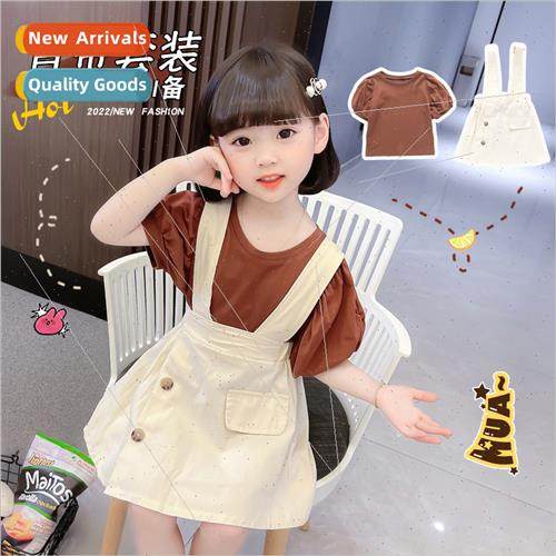 Girls set dress summer new 2022 baby girl gas back dress two