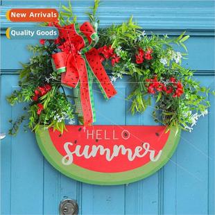 new flower hello Summer rattan wreath wooden circ watermelon
