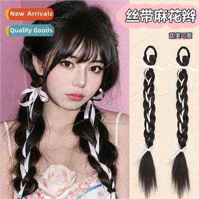Bow Ribbon Wig Braid Female Sweet Twist Braid Double Ponytai