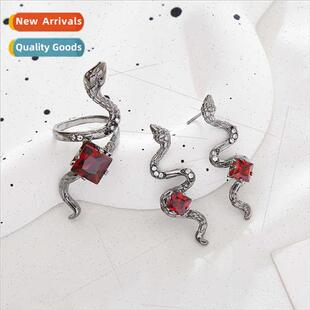 sense dark cold wind S925 silver needle earrings snake ring