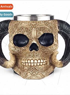 Ram horn skull beer mug creative 3D shape stainless steel be