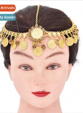 Europe new diamond tassel tassel gold coin ehead chain hair