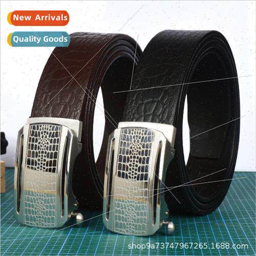 Men belt automatic buckle leather head layer stainless steel