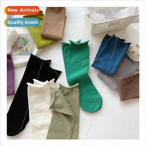 Autumn basic  solid color stacked socks cotton mid-calf sock