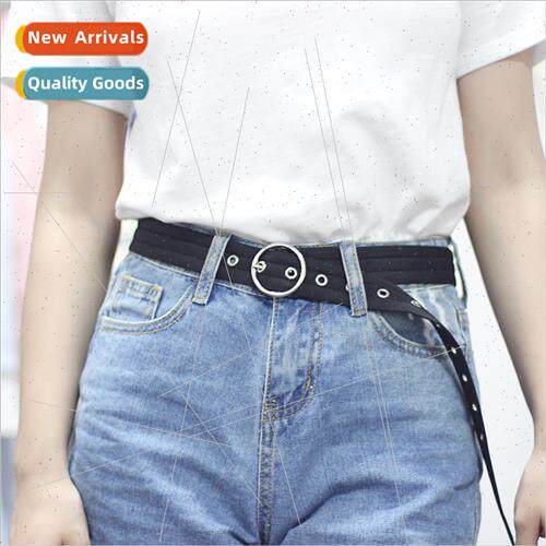 New hollow round buckle cock-eye belt Korean jeans fashion d