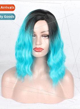 Europe wigs coloring black gradient aqua blue cornflower hot