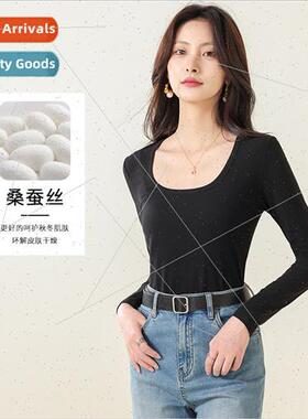 mulberry silk ribbed long-sleeved T-shirt female Slim thin s