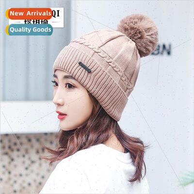 Autumn winter new padded warm wool cap ladies hairball cold
