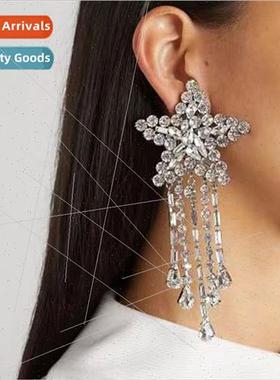 Europe runway pentagram tassel long earrings female fashion