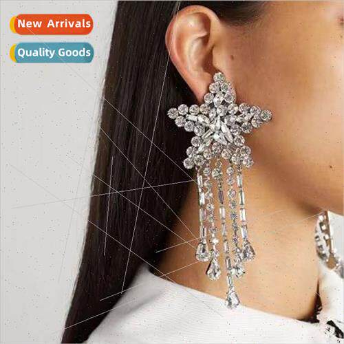 Europe runway pentagram tassel long earrings female fashion