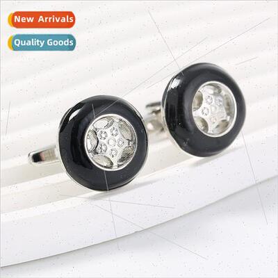 New New Striped Round Lacquered French Business Cufflinks Sh