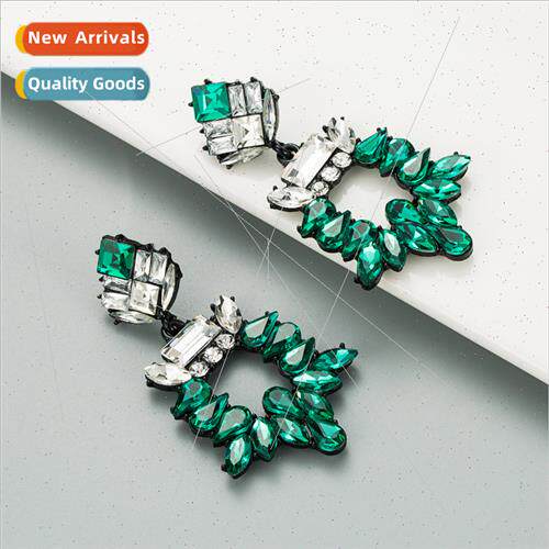 Europe new earrings alloy baking paint set rhinestone earrin