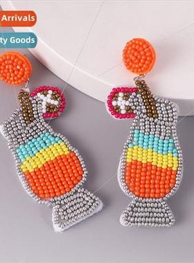 Europe summer new vacation geometric hand-woven colorful ric