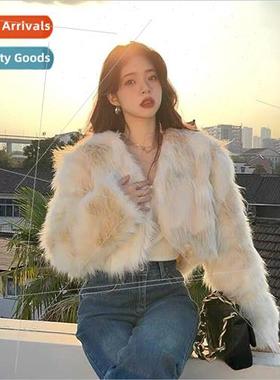 Gradient short fur coat 2023 winter Korean loose thickened s