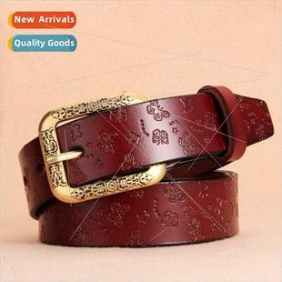 Pin Buckle Leather Women Ladies Antique Belt Vintag Embossed