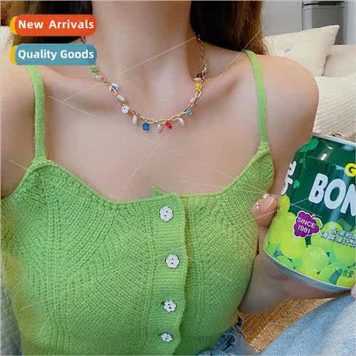 Colorful glaze beaded necklace female ins tide hip-hop fashi