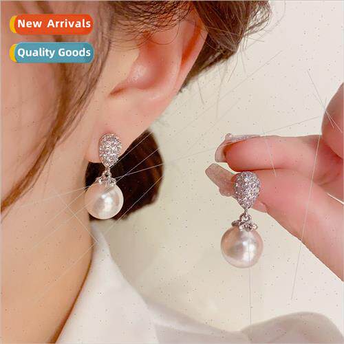 Fashion zirconia drop-shaped pearl earrings female elegant s