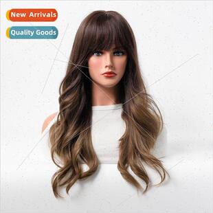 women water brown fashion lon bangs wigs ripples Europe wave