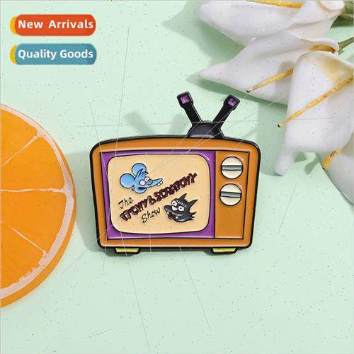 Vintage cute animation small TV modeling alloy brooch creati