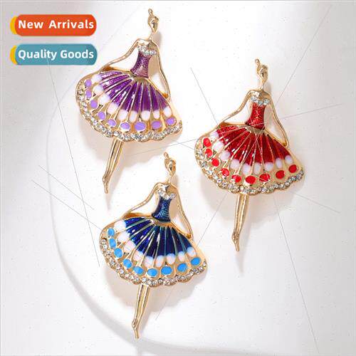 Europe fashion alloy diamonds ballet girl brooch vintage oil