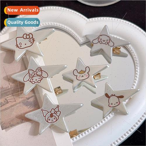 y2k silver pentagram hair clips sweet cool girl duckbill cli