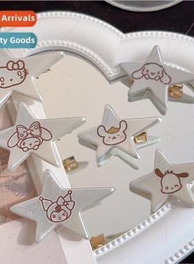 y2k silver pentagram hair clips sweet cool girl duckbill cli