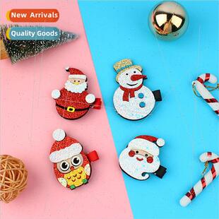 New glter Santa Claus snowman hair clips cute cartoon childr