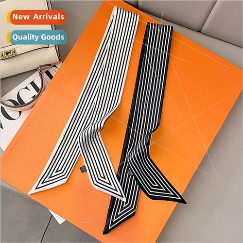 Black whe striped small silk scarf women long autumn winter