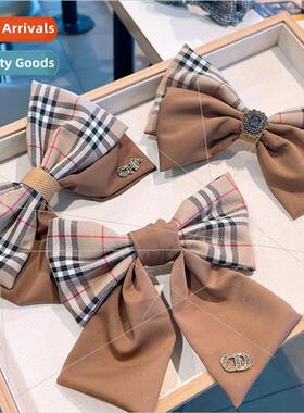 Korean jewelry retro chic wind England plaid bow hairpin bac
