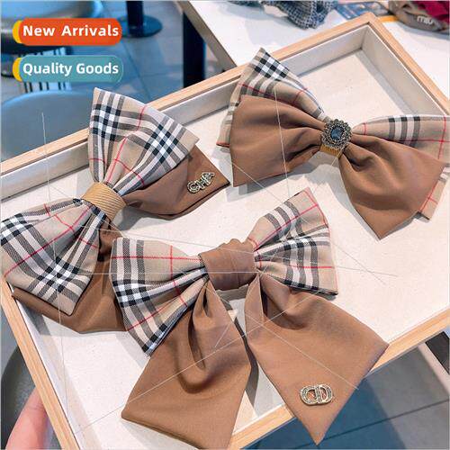 Korean jewelry retro chic wind England plaid bow hairpin bac