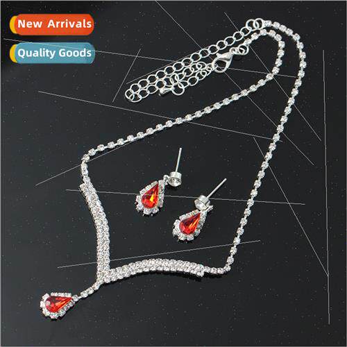 Europe mple Bridal Rhinestone Necklace Earrings Set Full Dia