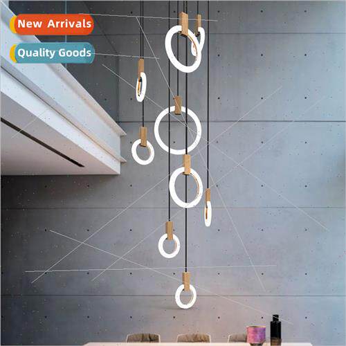 Duplex staircase solid wood chandelier multi head circle hot