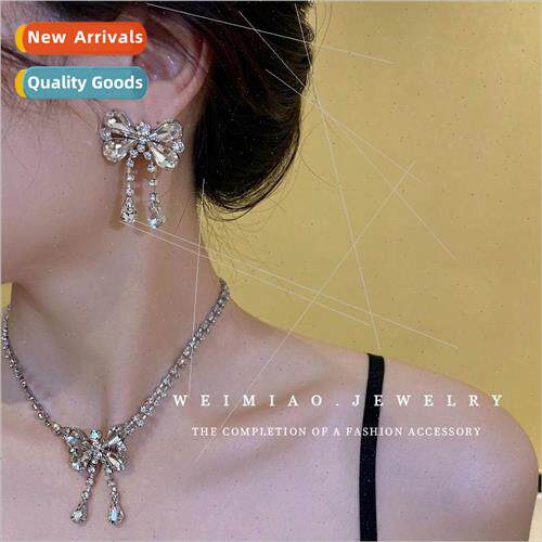 Europe Diamonds Ribbon Necklace Earrings Bracelet Set Neckla